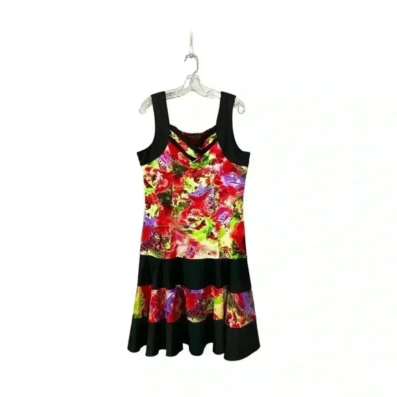 Tango Mango,  Floral Print Cross-Neck Flared Dress, Xl, Black & Red 🌸 - Picture 2 of 6